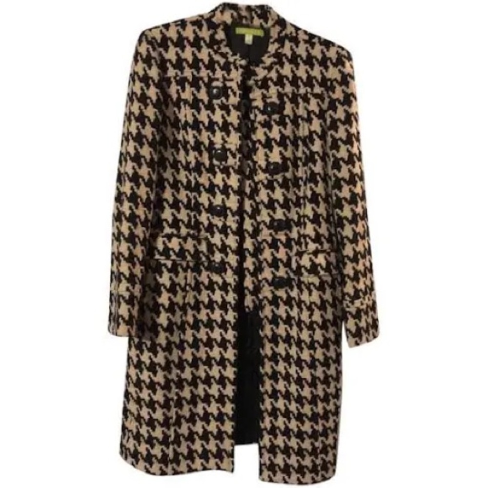 Sigrid Olsen Wool Houndstooth Black and Camel Coat